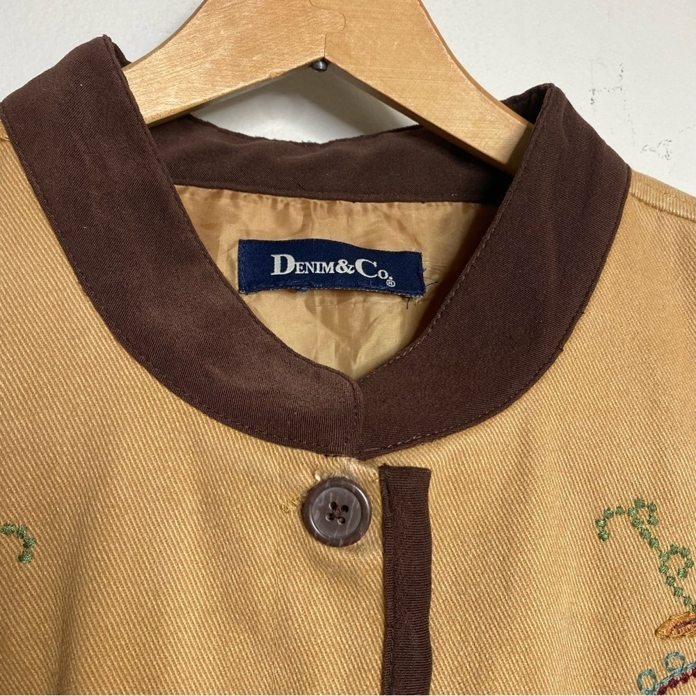 Denim & Co beige Denim Duck barn jacket Paisley embroidery Cottagecore XL - Picture 8 of 10